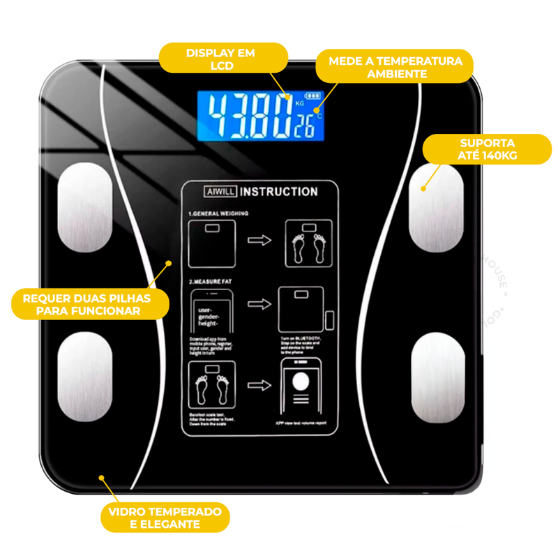 Balança Bioimpedância Profissional Digital via Bluethooth Até 140kg