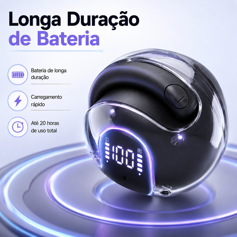 Fone Bluetooth Sem Fio TWS Open Ear com Estojo Compacto Microfone HD Conexão Rápida